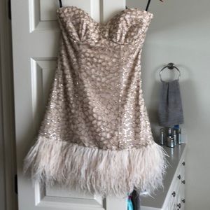 Bebe sequin/feather bottom cocktail dress small